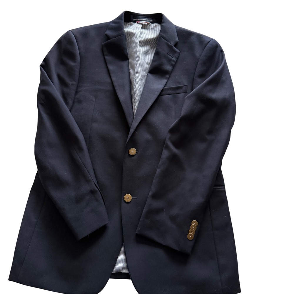 Tommy Hilfiger Men's Navy Blazer Jacket 38R Wool Blend 2 Button Lined Sport Coat